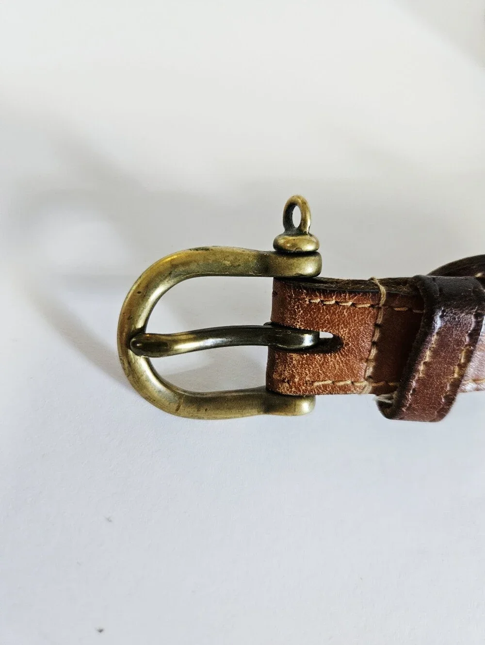 Vintage Tommy Hillfiger Classic Antiqued Brown Leather Layered Brass Buckle Belt
